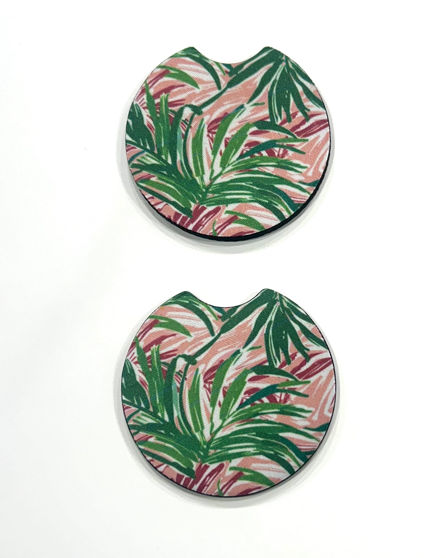 Green and Pink Leaves Car Coasters