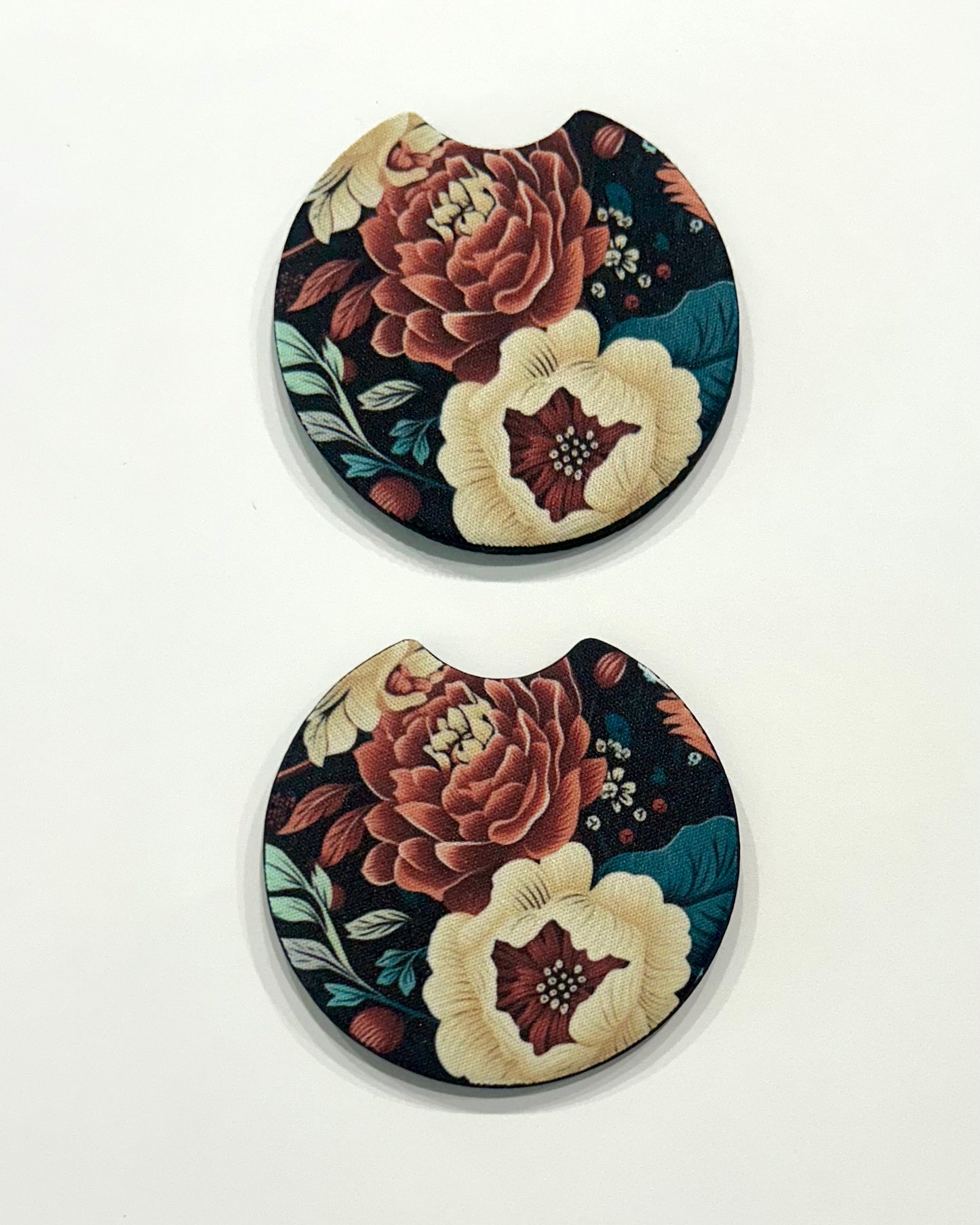 Maroon Floral Car Coasters