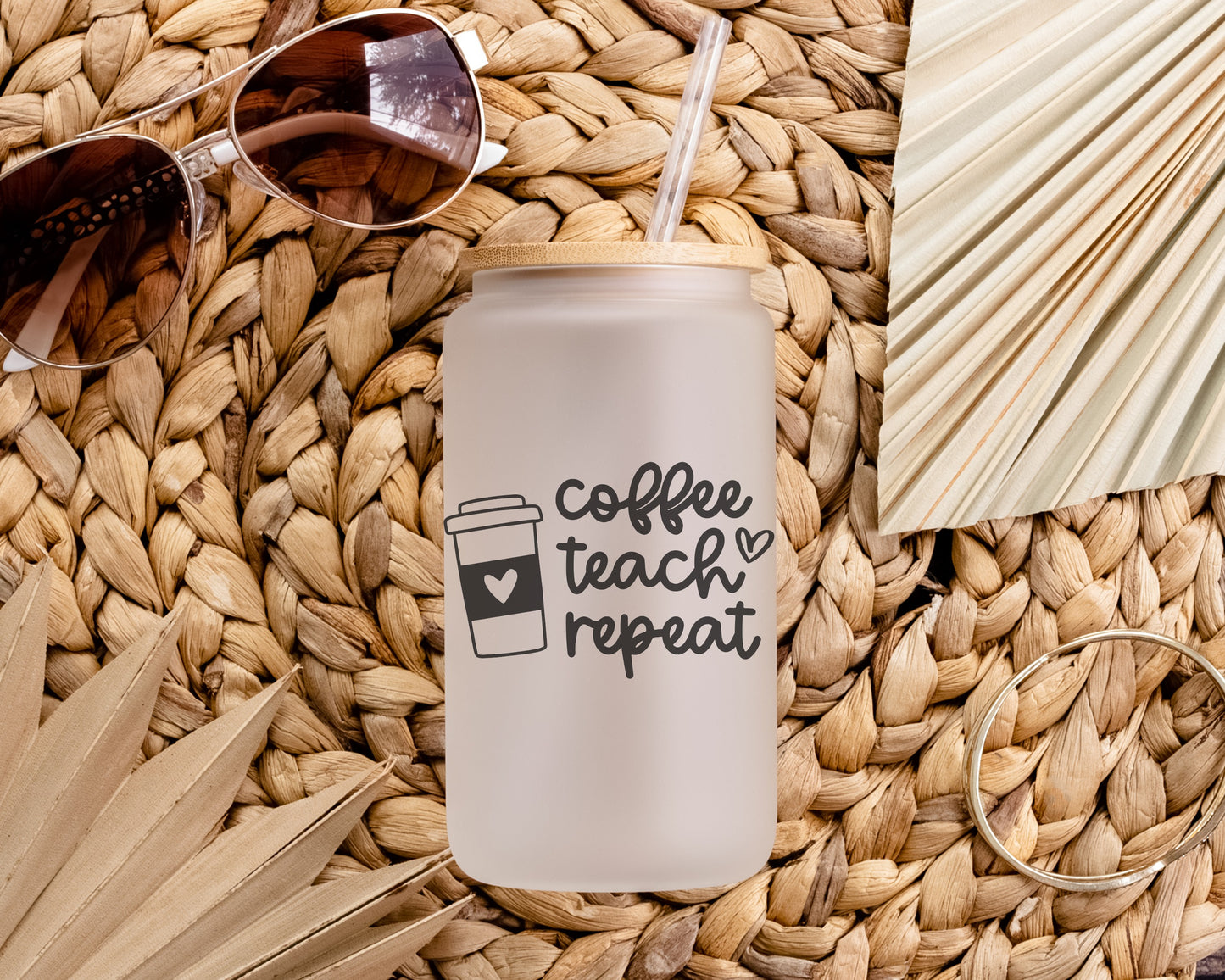 Coffee Teach Repeat Frosted Glass Tumbler