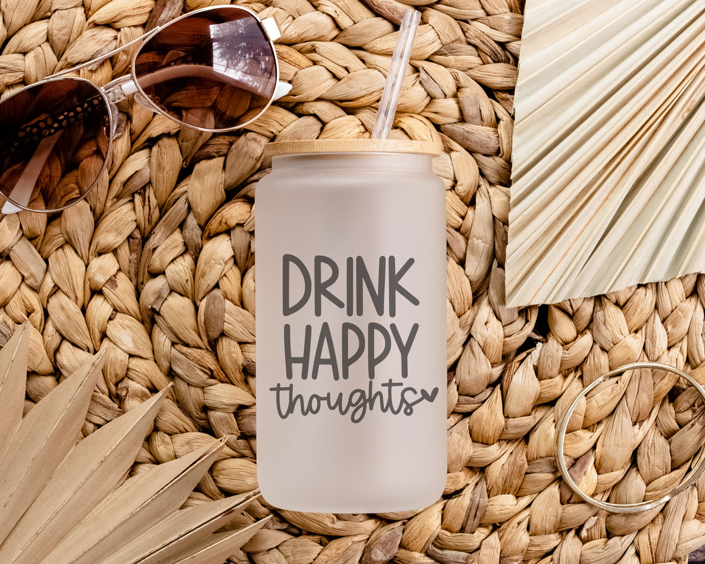 Drink Happy Thought Frosted Glass Tumbler