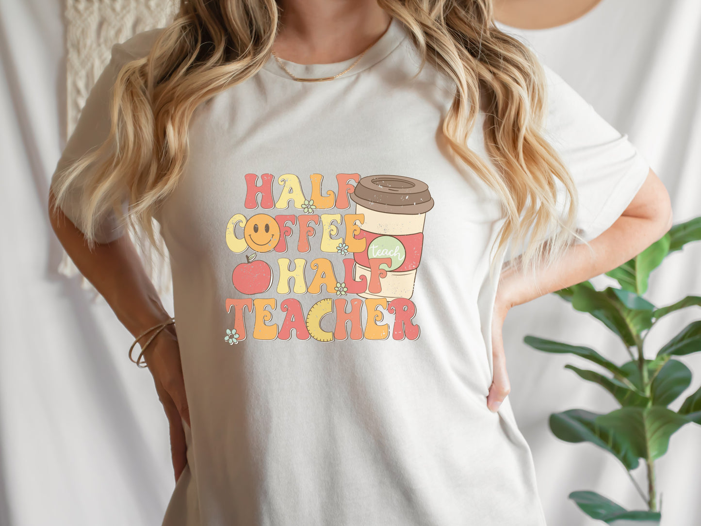 Half Coffee Half Teacher Distressed Vintage Tee