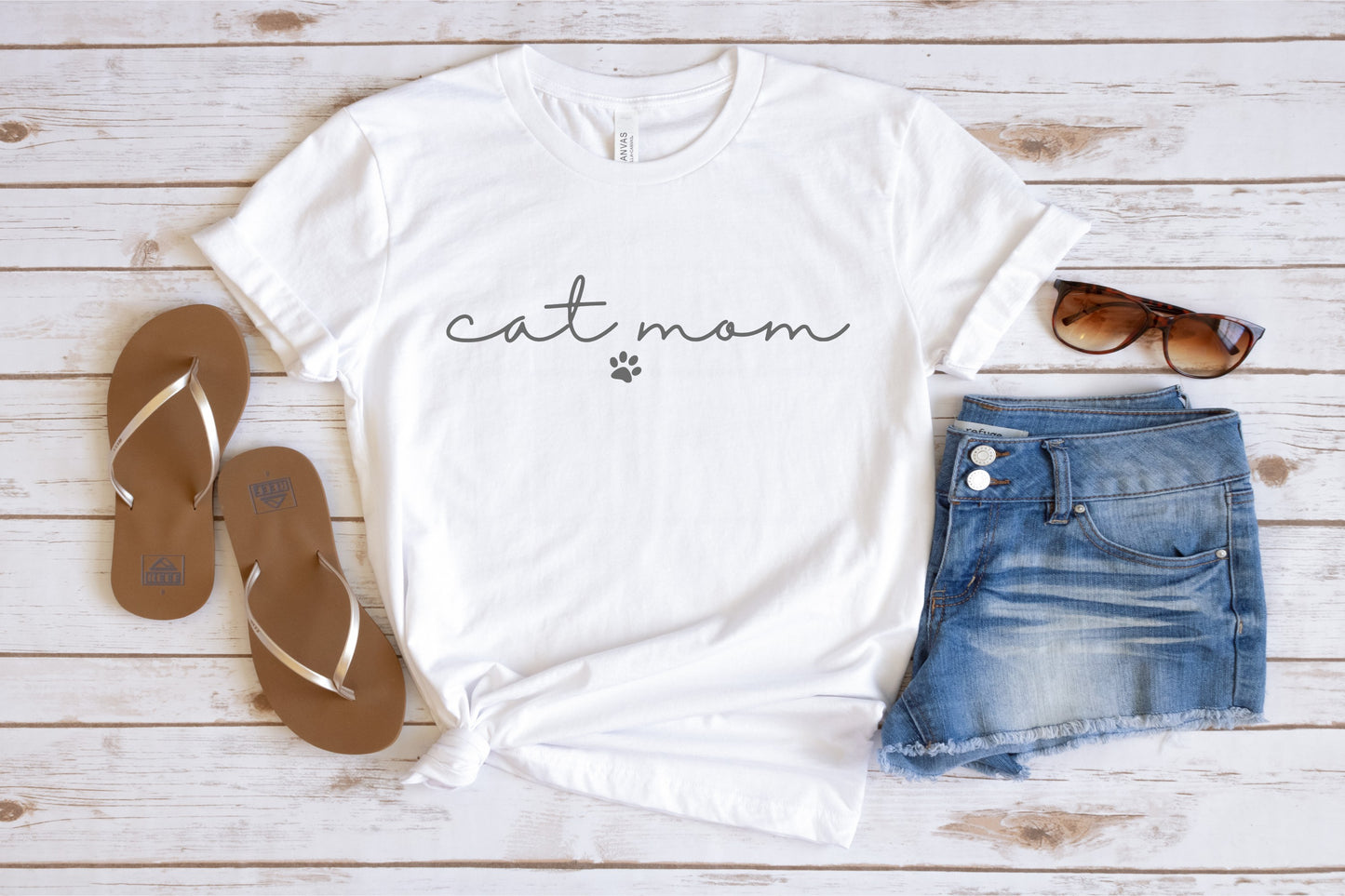 Cat Mom with Paw Print Tee