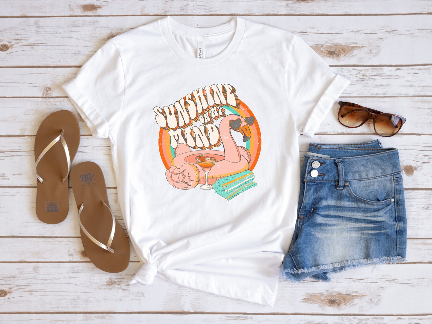 Sunshine on My Mind Flamingo Retro Vintage Style Tee