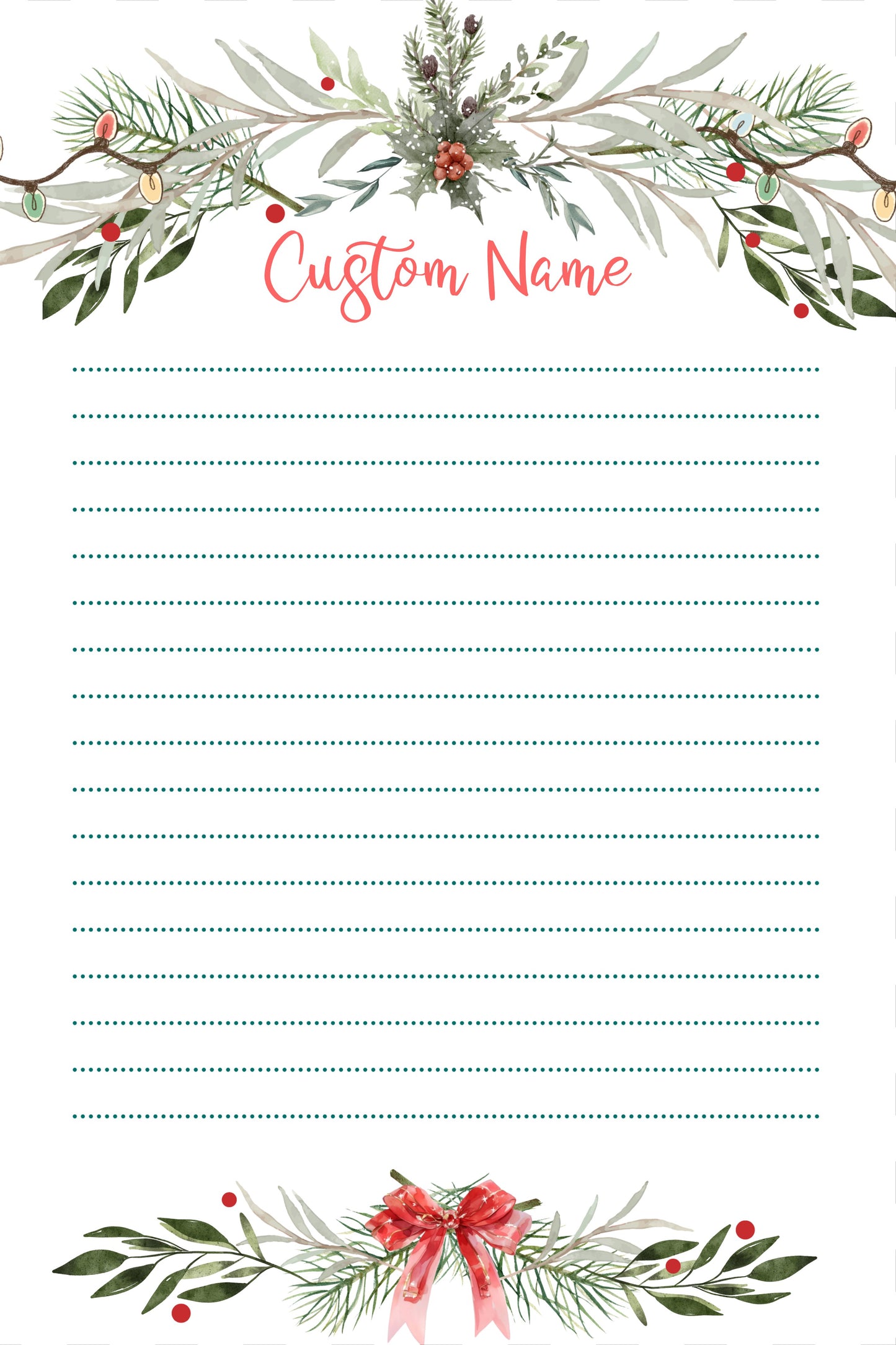 Christmas Watercolor Garland Lined Notepad
