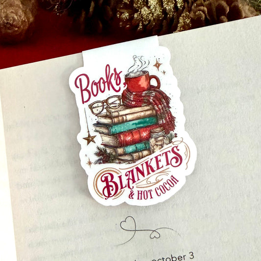 Books Blankets and Hot Cocoa Magnetic Bookmark