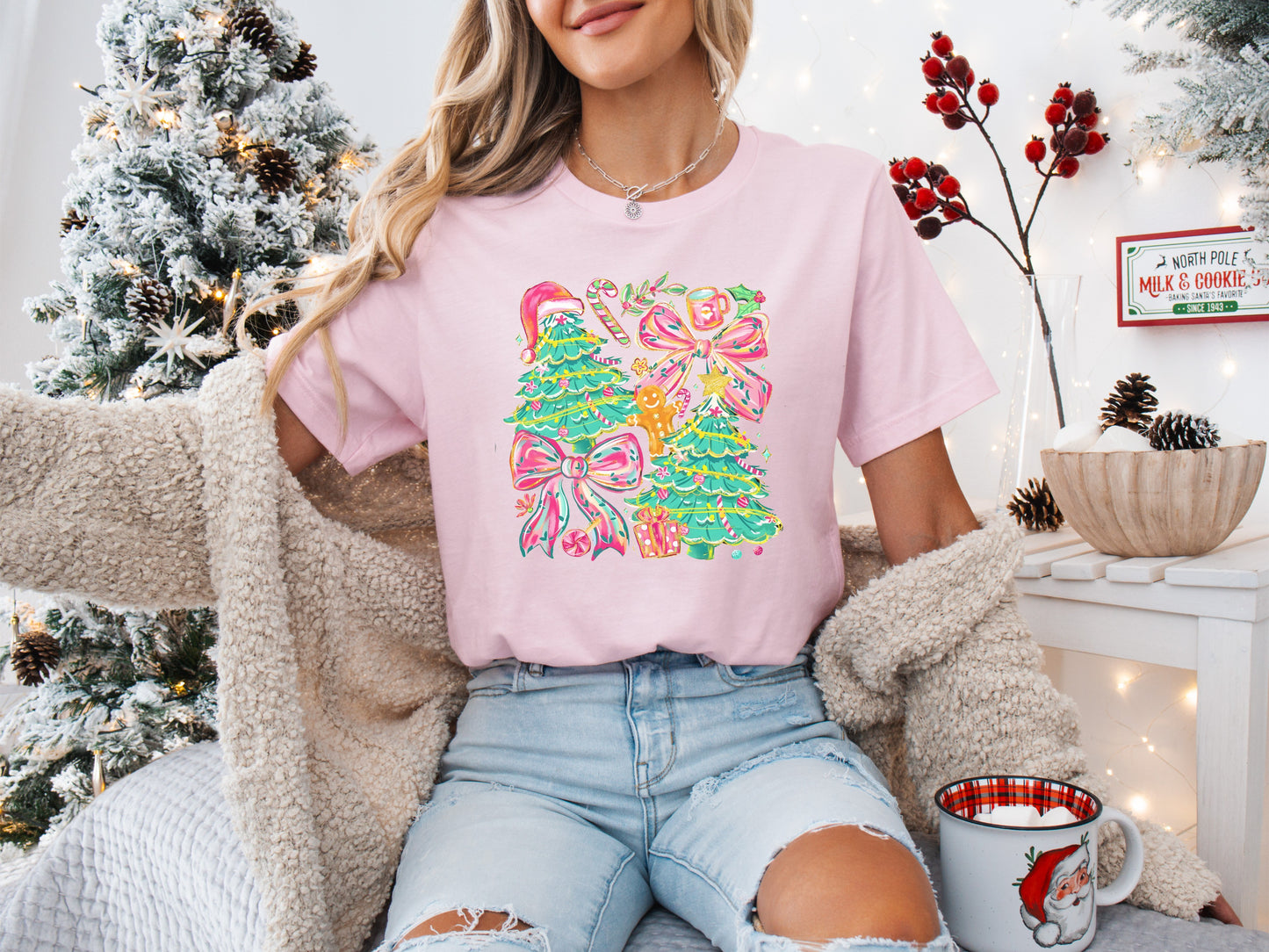 Pink Bows and Christmas Trees Tee