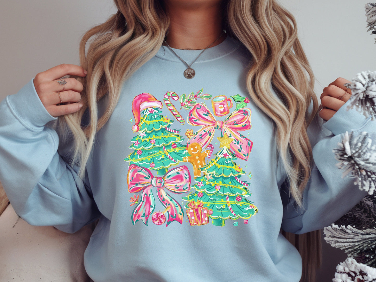 Pink Bows and Christmas Trees Sweatshirt