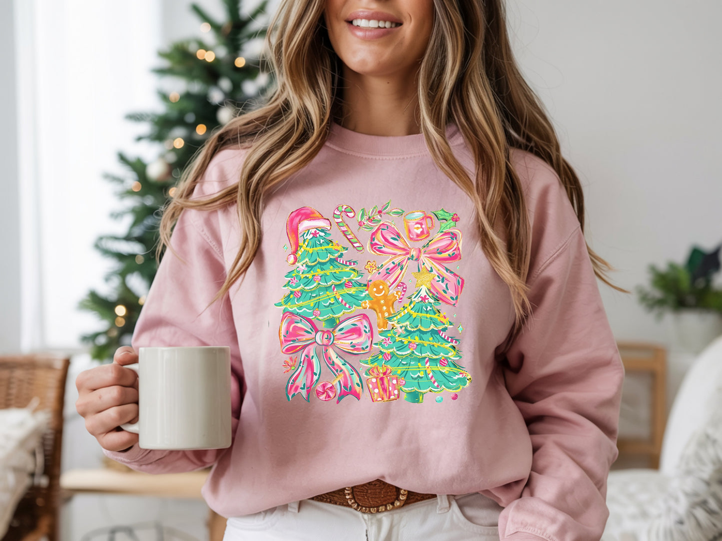 Pink Bows and Christmas Trees Sweatshirt