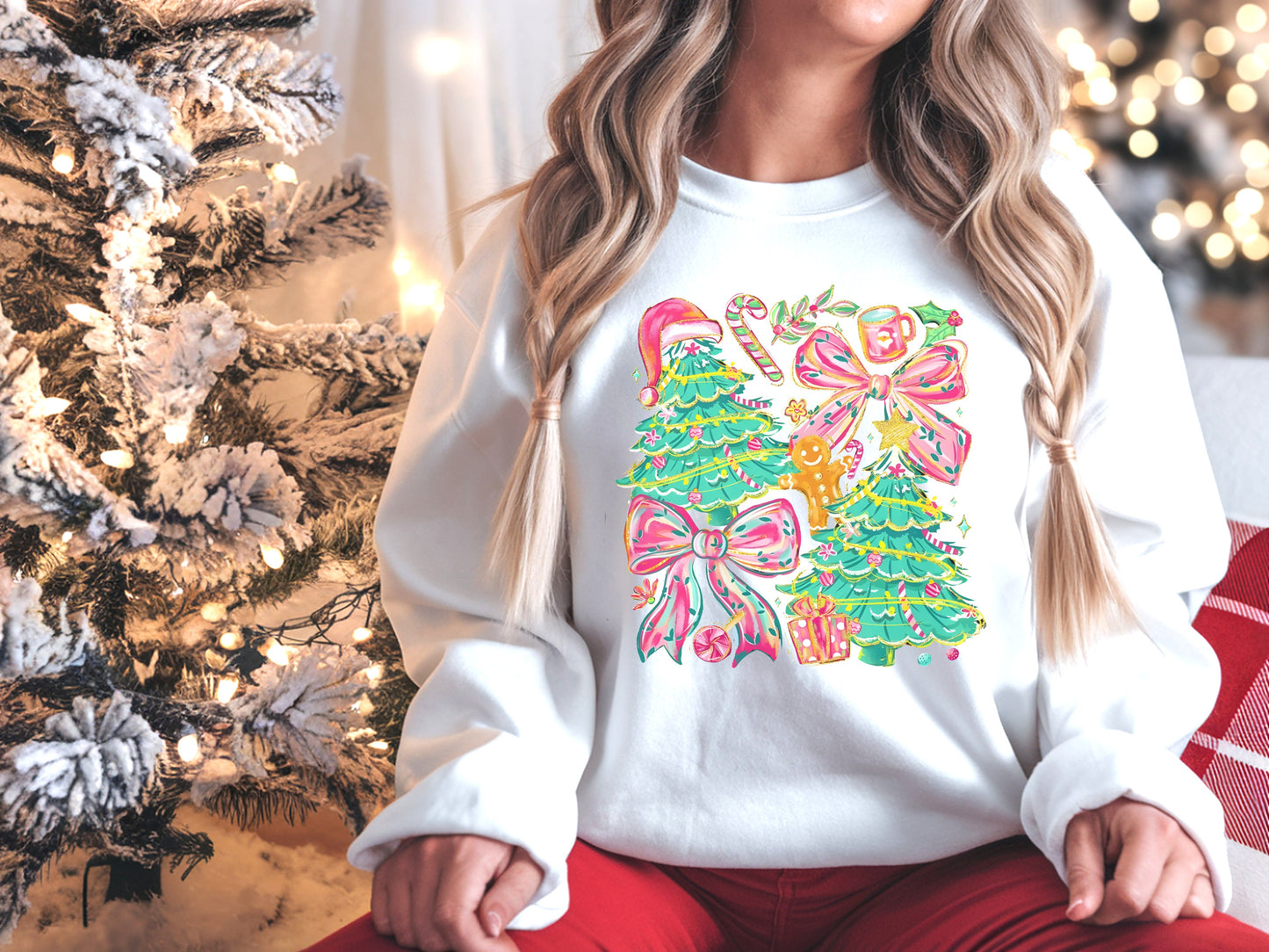 Pink Bows and Christmas Trees Sweatshirt