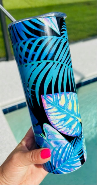 Neon Leaf Stainless Steel Tumbler