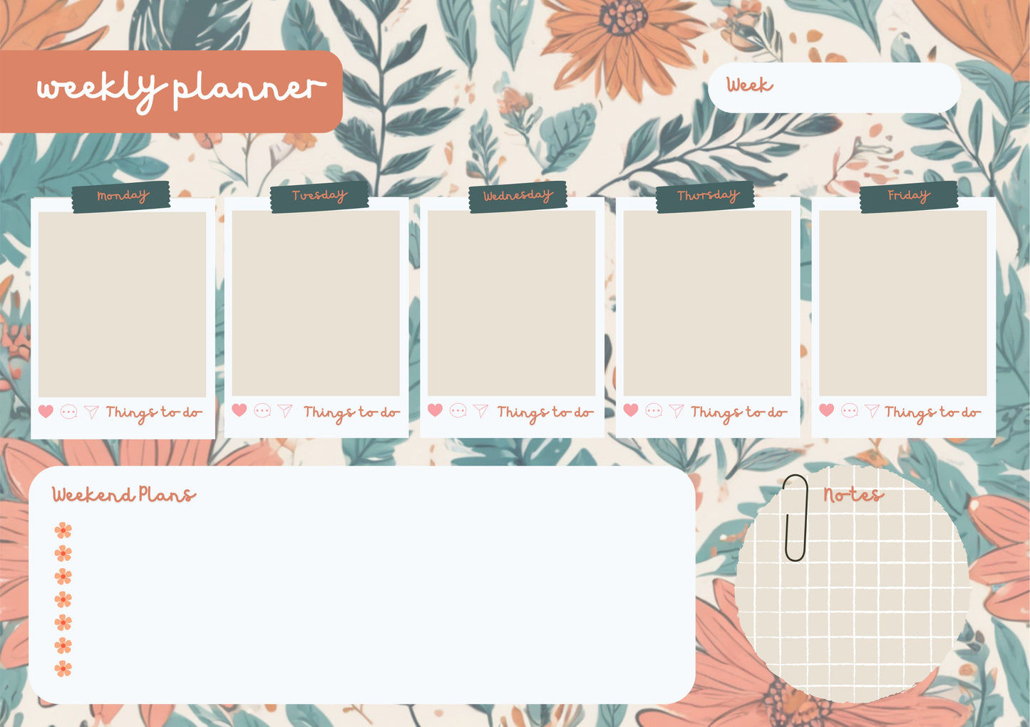 Floral Boho Weekly Planner Notepad