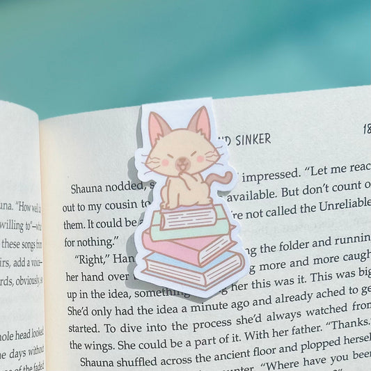 Cat and Books Magnetic Bookmark